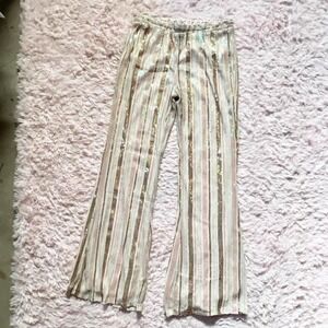 Sequin Glam Striped Boho Wide Leg Trousers Womens L Retro Disco Festival PopArt